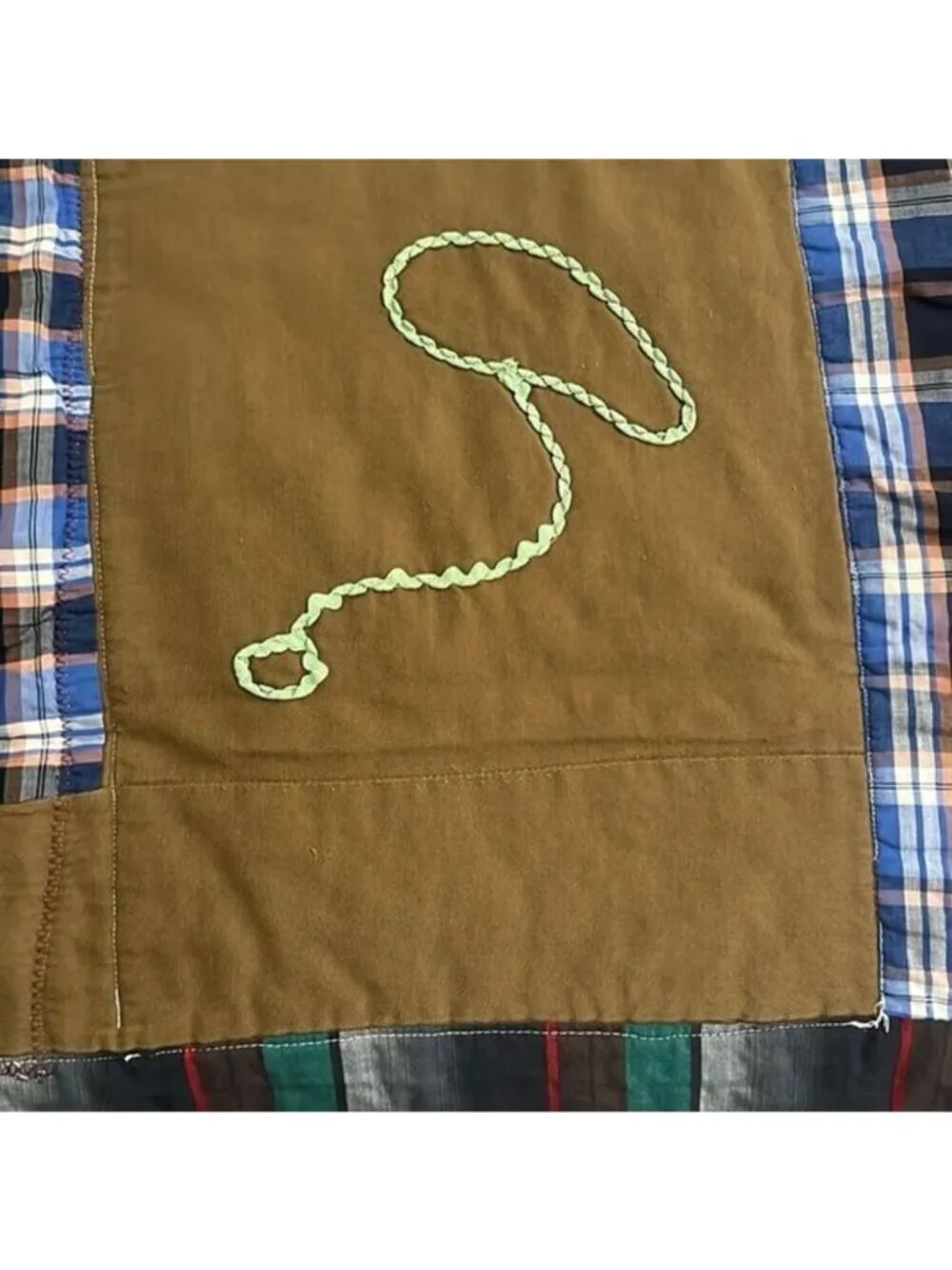 Homemade Plaid Squares Western‎ Corduroy Squares Vintage Quilt 25 In x 54 In